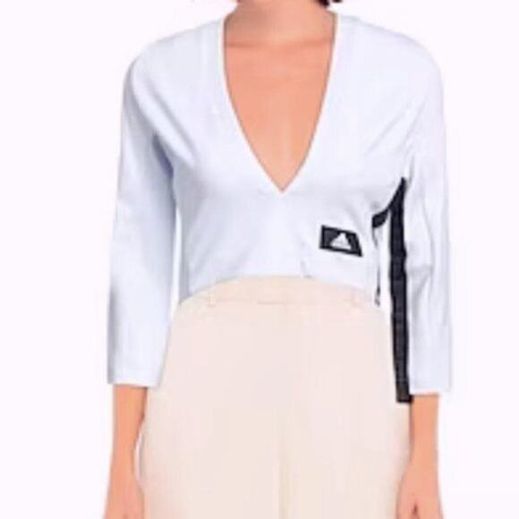 adidas long sleeve cropped shirt light blue L - Picture 4 of 8